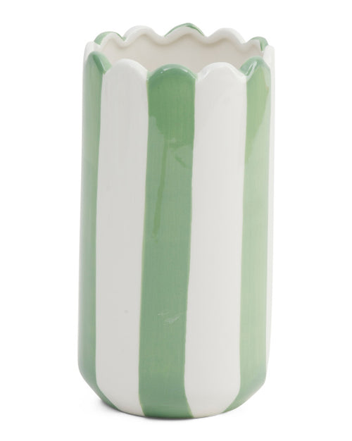 Green Stripe Scalloped Vase