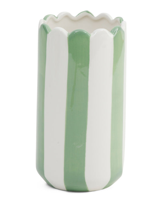 Green Stripe Scalloped Vase