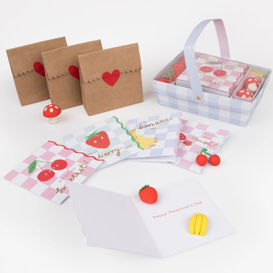 Fruit Basket Valentine Cards & Erasers Set