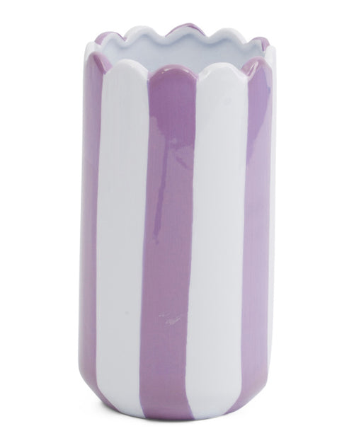 Purple Stripe Scalloped Vase