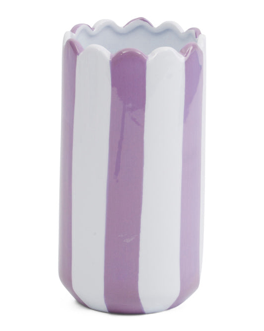 Purple Stripe Scalloped Vase