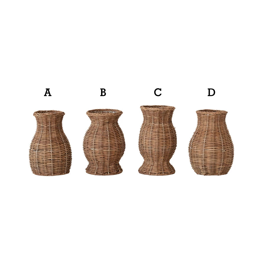 Rattan Vases with Removable Glass Inserts