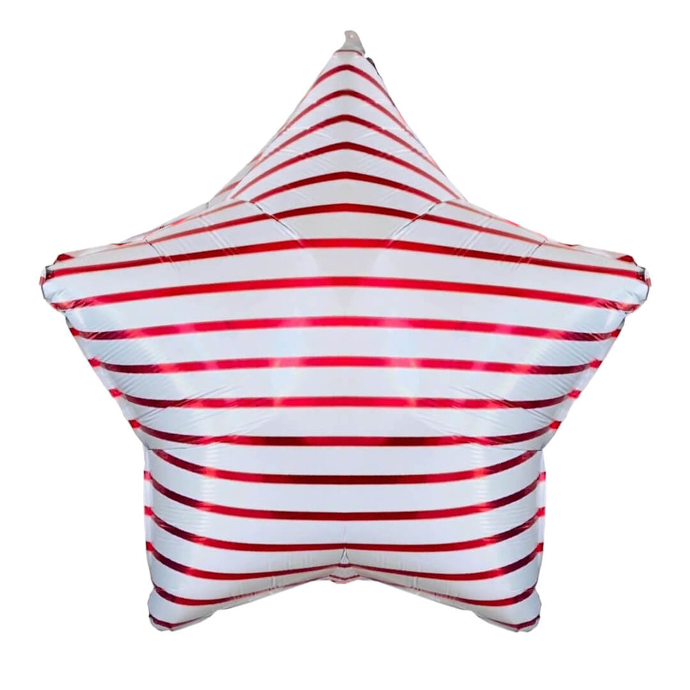 Red Striped Star Shaped Mylar Balloon