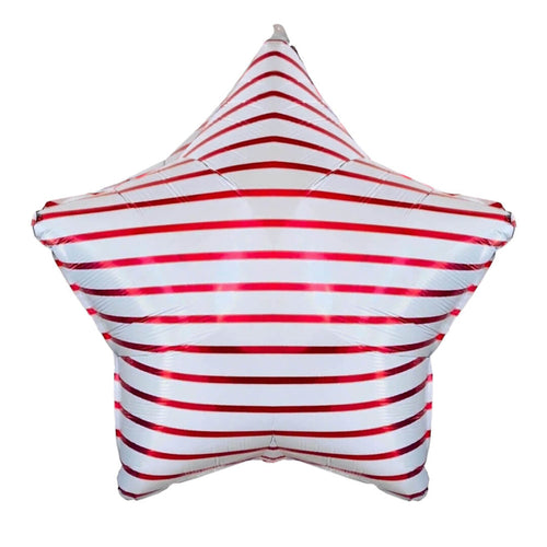 Red Striped Star Shaped Mylar Balloon
