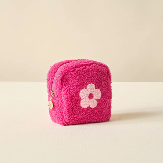 Square Flower Teddy Pouch - Pink