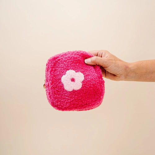 Square Flower Teddy Pouch - Pink