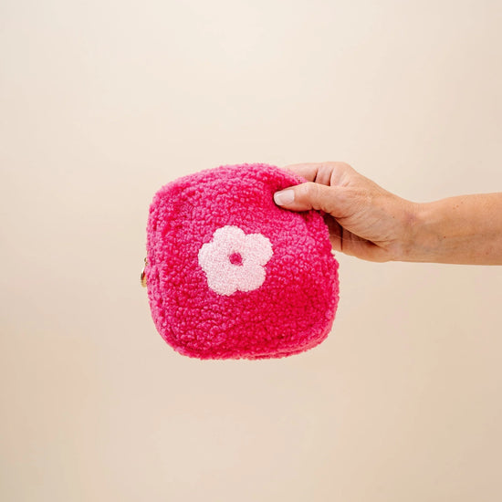 Square Flower Teddy Pouch - Pink