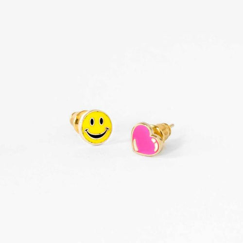 Happy Face + Heart Earring Set