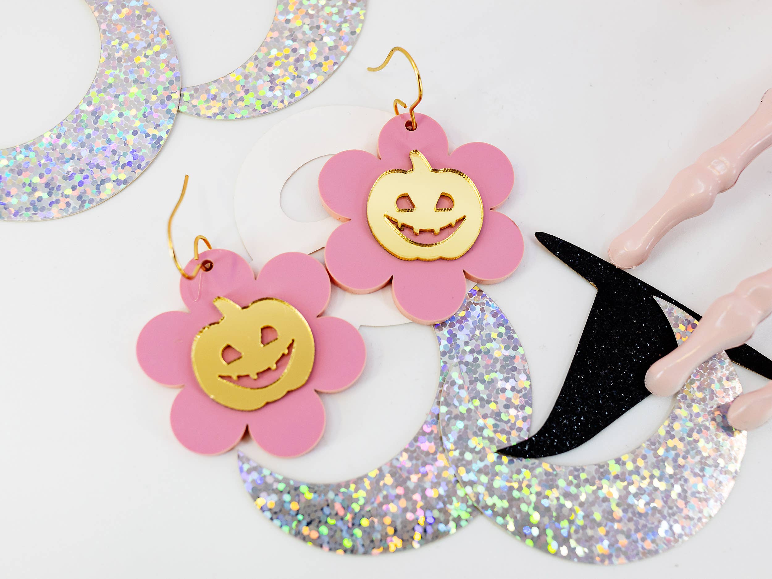 Pink Pumpkin Halloween Earrings