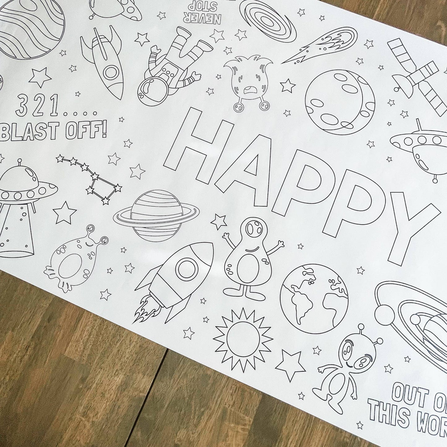 Outer Space Coloring Table Runner - Happy Birthday